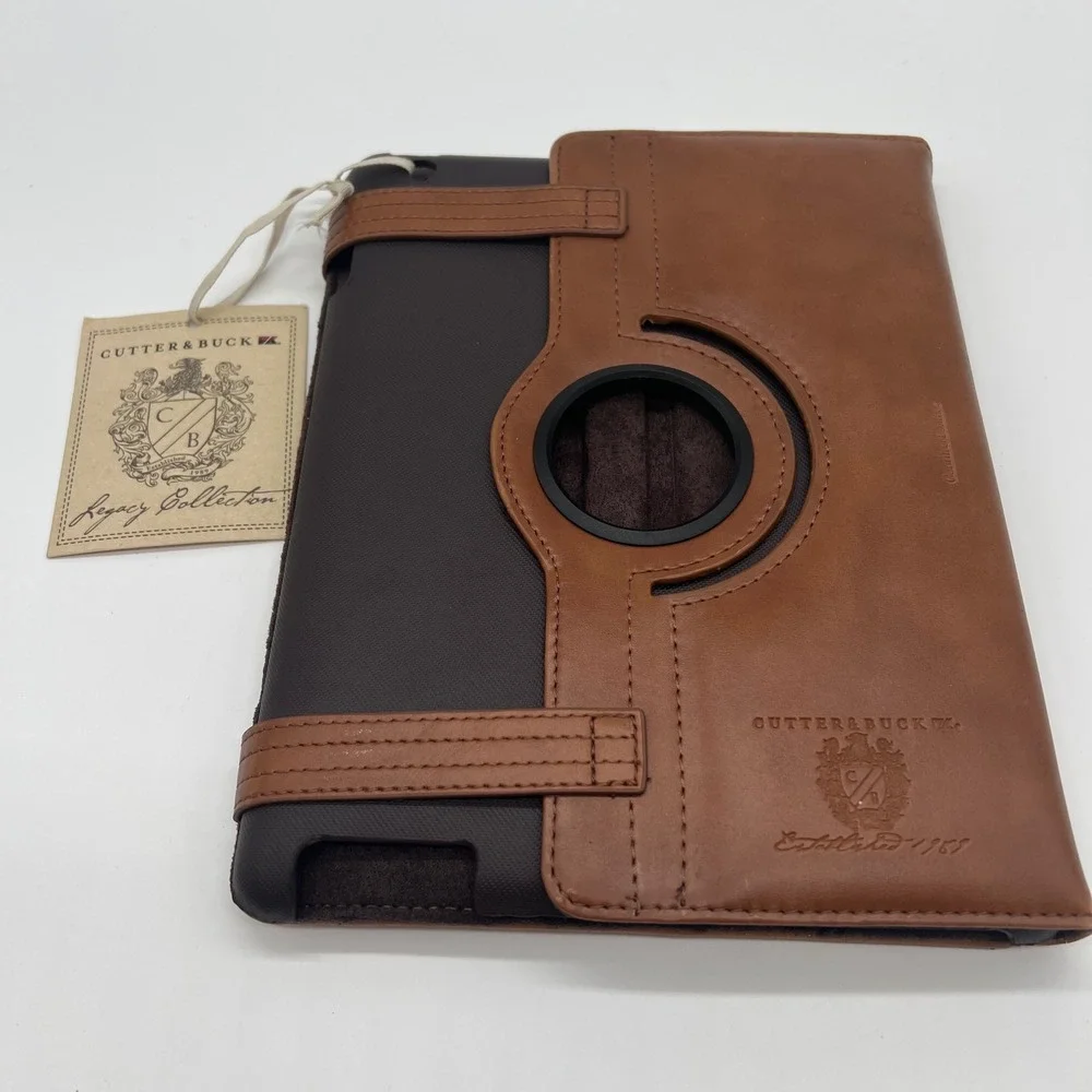Cutter & Buck Tablet Case Legacy Collection Brown Leather Folio Rotating Cover
